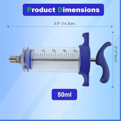 50ML Luer lock Tip Syringe with Clear Volume Scale Reusable Livestock Syringe for Cattle Horse Sheep Goat Pig Dog Cat - size: Standard
