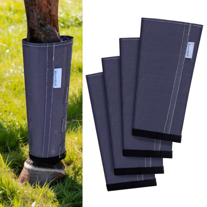 Fly Boots for Horses Set of 4, Loose Fitting Mesh Horse Fly Boots Leggings, Reduce-Stomping Adjustable Equine Leg Wraps & Socks, Stay Up Not Sag, No Rub (Black Blue) - color: Black Blue