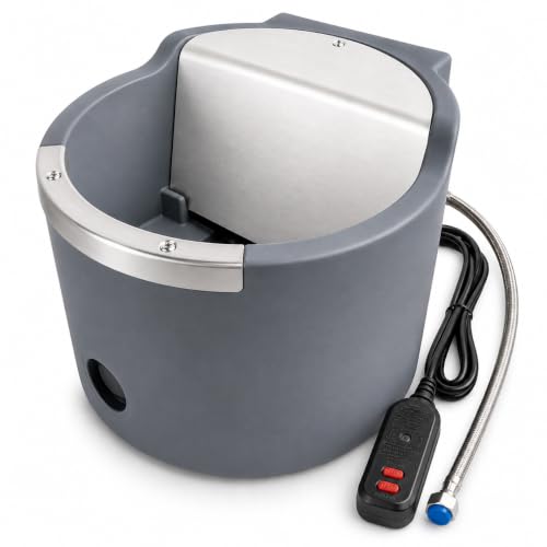 Automatic Heated Water Bucket for Horse, 4 Gallon 150W Thermostatic Livestock Waterer with Float Control, Drain Hole, Anti-Chew Metal Rim & GFCI Safety Plug for Horses, Cattle, Goat