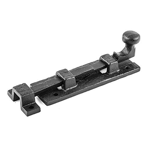 Renovators Supply Manufacturing Slide Bolt Latch 4 in. Black Wrought Iron Slide Bolt with Catch and Mounting Hardware Pack of 2