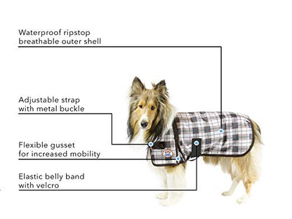 Derby Originals Ruff Pup 1200D Ripstop Waterproof Winter Dog Coat 150g Medium Weight - color: Green Fawn Plaid, size: Medium (17.5 in)