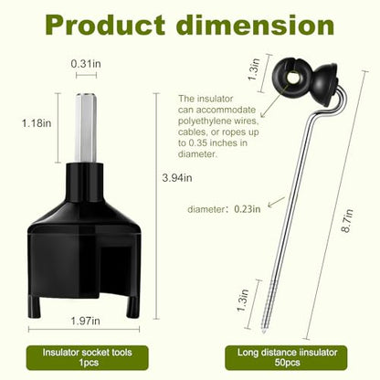 50 Pcs Black Electric Fence Wire Screw-in Insulator and 1 Insulator Socket Tool Labor-Saving Fence Ring Post Wood Post for Tape Rope Electric Wire Animal Agricultural Garden(Classic) - style: Classic