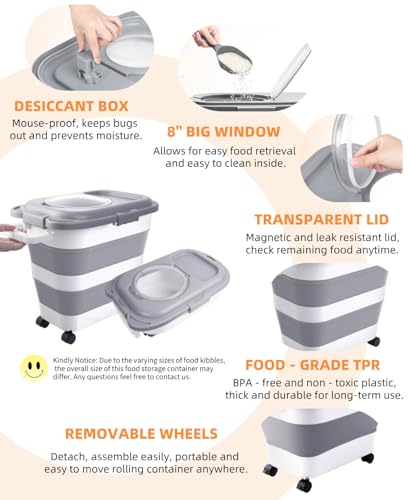 25-28Lbs Dog Food Storage Container Airtight,Collapsible Pet Food Storage - color: Grey/25-28 Lbs