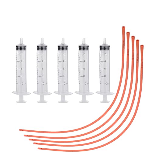 5 Set Puppy Kitten Feeding Tube Kit Include 5 Pack 8 FR Red Rubber Puppy Feeding Tube and 5 Clear Kitten Syringe for Lamb,Goat,Sheep,Puppy,Kitten Whelping Feeding Watering (10ML) - size: 10ML