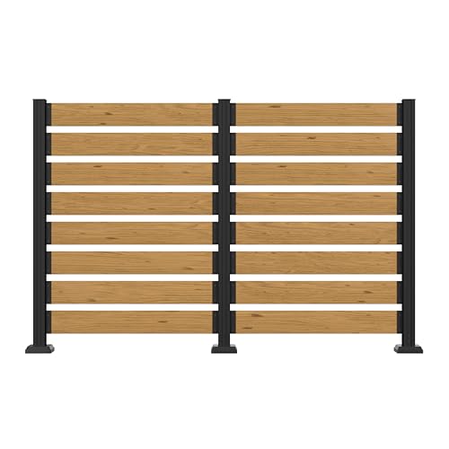 MUPATER 49'' H×78'' W Outdoor Fence Privacy Screen, No Dig Wooden Privacy Screen for Hard Ground and Soil, 2 Way to Use, Aluminum Post, Privacy Fence Panel, Air Conditioner Fence,Natural (2 Panels) - color: Natural, size: 2 Panels-4ft H × 6.5ft W