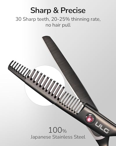 ULG Hair Thinning Scissors Professional Barber’s Texturizing Teeth Shears for Hairdressing, Salon and Home Use Thinning Shears for Hair Cutting, Made of Japanese Stainless Steel, 6.5 inch - color: Black