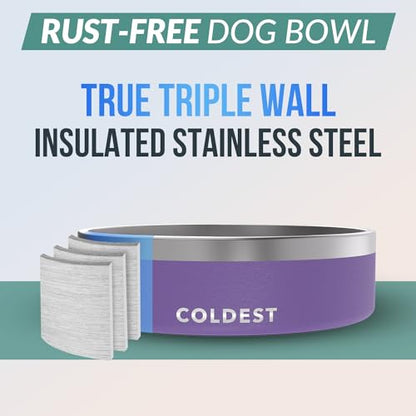 Coldest Dog Bowl - Anti Rust Metal, Non Slip, 3 Layers Insulated Stainless Steel Dog Bowls - Spill Proof & Heavy Duty - Water Bowl for Dogs, Cats & Pets, Dish Washer Safe (42 oz, Galaxy Purple) - color: Galaxy Purple, size: 42 oz