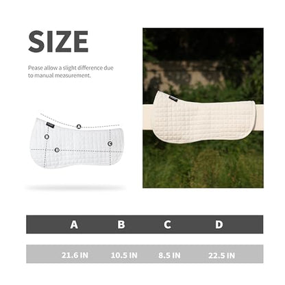 Harrison Howard Half Pad Pressure Relief Injury Prevention for Horses, Contoured Fit, Breathable Horse Riding Saddle Pad - color: white