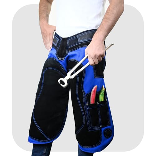 Farrier Apron Cowhide Leather Hoof Trimming Chaps - color: Blue - Black, size: 65cm - 25inch
