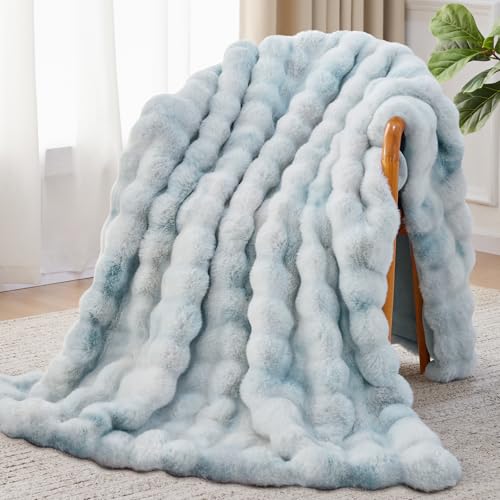 Anysay Faux Fur Throw Blanket, 1000GSM Fluffy Soft Bubble Blanket 60''*80'' - color: Blue, size: Twin