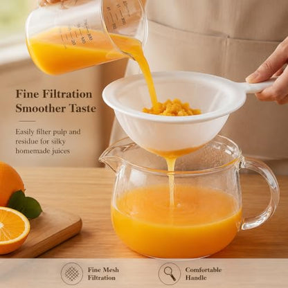2 Pcs Fine Mesh Strainer for Juicing, 100 Mesh Nylon Mesh Strainer Plastic Sieve with Handle for Soy Milk Coffee Yogurt Juice Tea Leaf Filter Honey Baking Cooking Kitchen Essential Gadget Tool