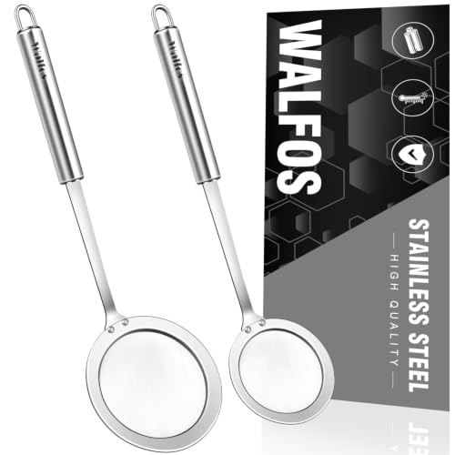 Walfos Fat Skimmer Spoon, Stainless Steel Fat skimmer For Cooking, Fine Mesh Strainer, Food Strainer Fit For Separation Of The Floating Foam, Fat, Grease - Set of 2 Sise - style: 2pcs (3", 4") Skimmers