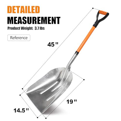 VNIMTI Aluminum Snow Shovel with D Handle Metal Snow Shovel for Driveway 45Inches 3.7 Pounds Transfer Shovel Shovel for Gardening, Orange