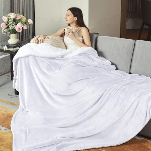 KAWAHOME Sherpa Fleece Twin Size Blanket for Bed, Extra Warm Heavy Thick - color: White, size: Twin ( 66" X 90" )