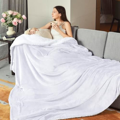 KAWAHOME Sherpa Fleece Twin Size Blanket for Bed, Extra Warm Heavy Thick - color: White, size: Twin ( 66" X 90" )