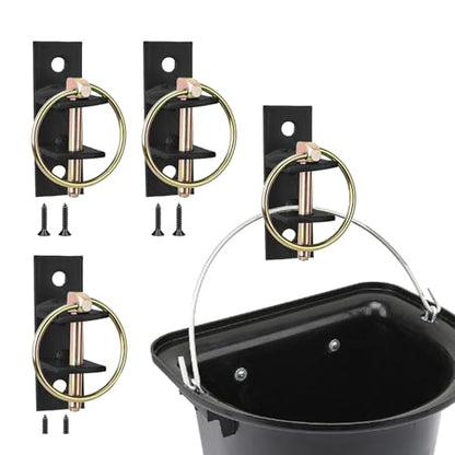 4 Pcs Water Bucket Hook with Pin Heavy Duty Wall Mounted Equestrian Bucket Hooks Hangers Horse Feed Bracket for Horse Stall Stable Barn,Black