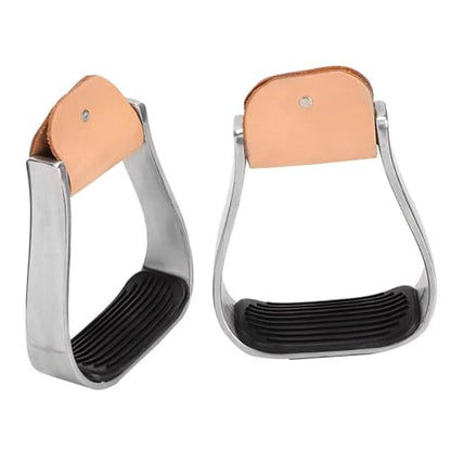 Western Horse Riding Stirrups, Aluminum Cushioned Stirrups with Cowhide Top and Rubber Anti-Skid Pad, Lightweight Rust-Proof Saddle Tack for Training and Performance