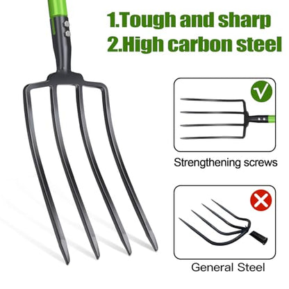 Pitch Fork,4-Tine,45-Inches Garden Fork with Steel D-Handle for Gardening | Pitchfork with Ergonomic Fiberglass Handle and Metal Tine,45 Inch Spading Fork for Mulching,Composting and Loosening Soil