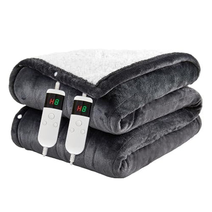 Heated Blanket Electric Queen, 84"x90" Soft Flannel Heating Blanket with 8 Hours Auto Off 10 Fast Heating Levels Machine Washable Sherpa Heated Throw Blanket with Overheating Protection - color: Gray, size: Queen(84" x 90")