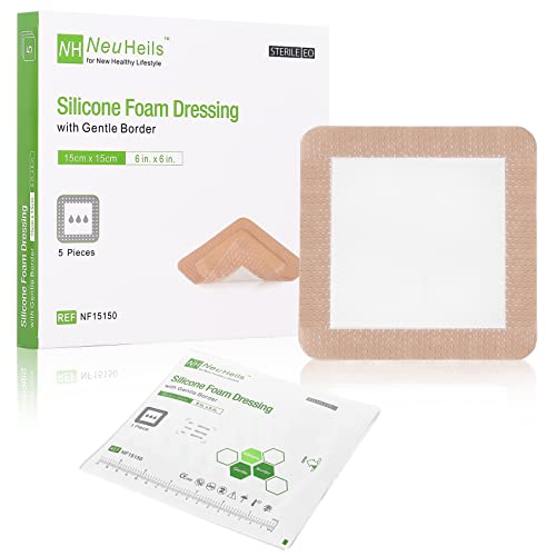 NeuHeils Silicone Foam Dressing with Border 6"x6", 5 Pack for Bed Sores - size: 6''x6'' (Pack of 5)