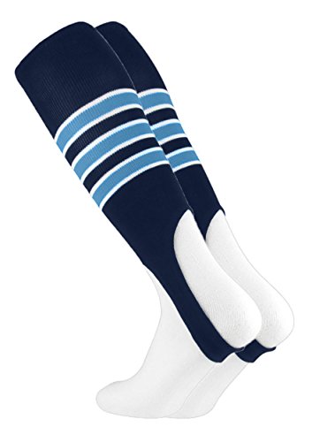 MadSportsStuff 7 Inch 3-Stripe Baseball Stirrups - Adult and Youth - color: Navy/Columbia Blue/White, size: Large