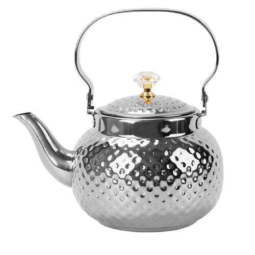 2L Hammered Tea Kettle Stovetop, Silver Tea Pot with Strainer for Stove - color: Silver-2L