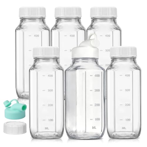 CUCUMI 6 Pack 16 Oz Glass Milk Bottles with Lids - color: 6pcs, size: 16oz