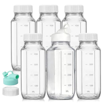 CUCUMI 6 Pack 16 Oz Glass Milk Bottles with Lids - color: 6pcs, size: 16oz