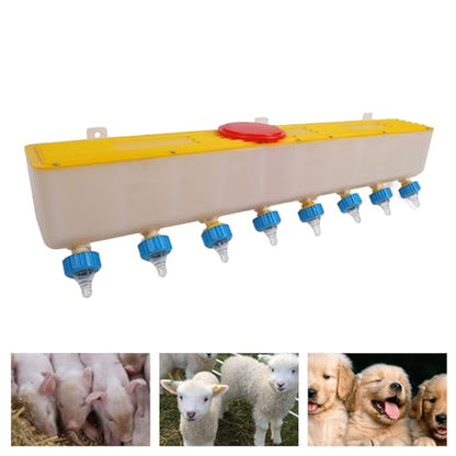 Silicone Lamb Drink Feeder, 8 Nipples Wall Mounted 10L Livestock Milk Feeding Bucket with One Way Valve and Feeding Port Lid, for Nursing Animal Lamb Piglet Puppy