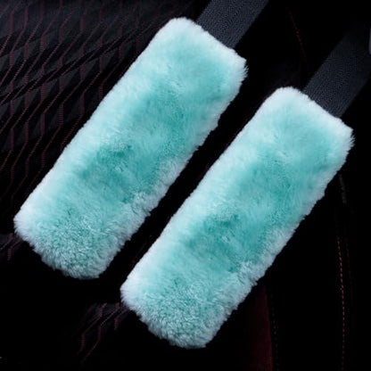 OGLAND 2 Pack Sheepskin Car Seat Belt Cover Pads | Wool Seatbelt Cushions - color: Mint Green, size: Shearling Wool