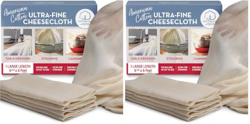 American Cotton Ultra-Fine Cheesecloth for Straining - 6 x 6.5 ft Length - Reusable Filter Cooking Cloth - Table Dressing (Pack of 2) - size: 39 sq ft (1 pc) (Pack of 2)
