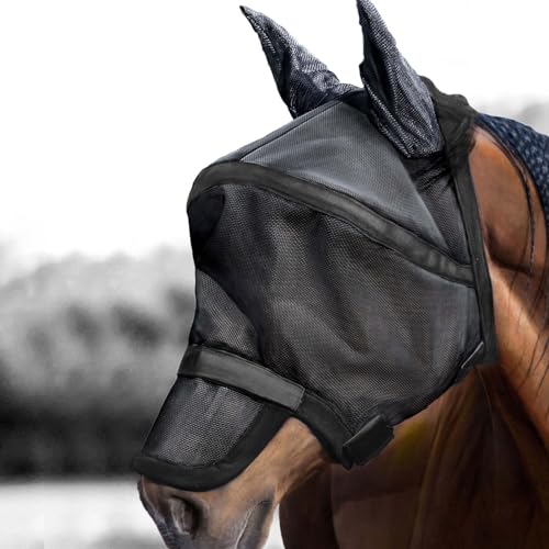 Harrison Howard Maskology Horse Fly Mask, 2-in-1 Fly Mask 80% UV Blockage - color: Black, size: Cob (Medium)