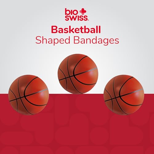 BioSwiss Bandages, Basketball Shaped Self Adhesive Bandage, Latex Free Sterile Wound Care, Fun First Aid Kit Supplies for Kids, 50 Count - size: 50-Count Box, style: Basketball