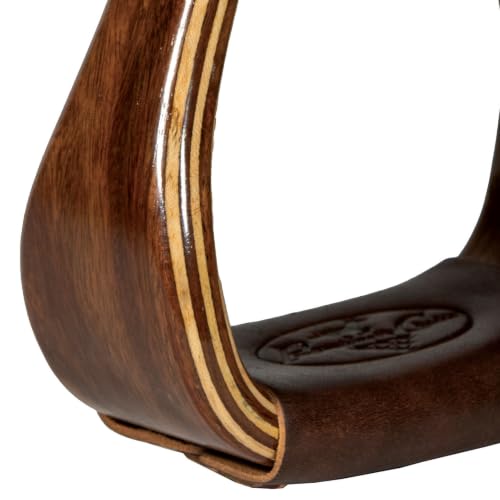 Professional's Choice Wood Horse Riding Stirrups | Leather Tread, Stainless Steel Hardware, Smoothed Edges, Glossy Western Finish - color: Dark Wood, size: 3"