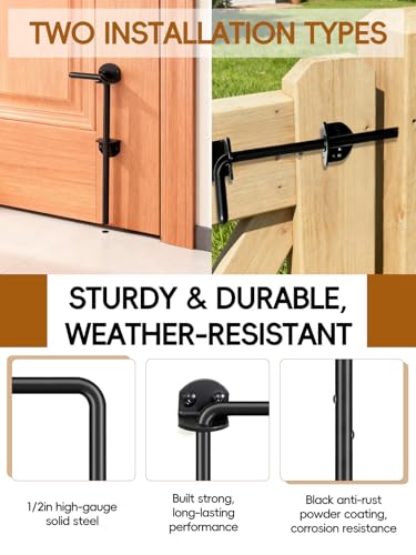 12" Heavy Duty Cane Bolt Gate Drop Rod - Extra Thick Solid Steel Ground Latch for Wood Metal Vinyl Fence & Double Doors, Black Powder Coated - 1Pack - style: Cane Bolt 12in 1pcs