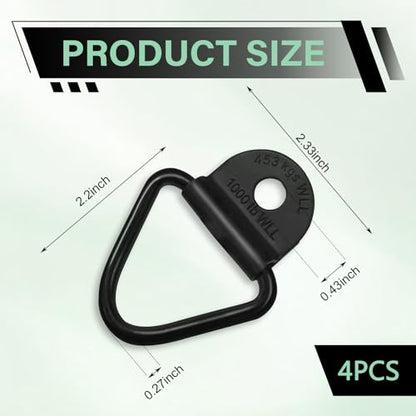 4 PCS Car Cargo Tie Down Anchors, Heavy Duty Cargo V-ring Anchors, Metal Trailers Hook Cargo Bolt, Universal Trailer Accessories, for Trailers Trucks SUVs (Black)
