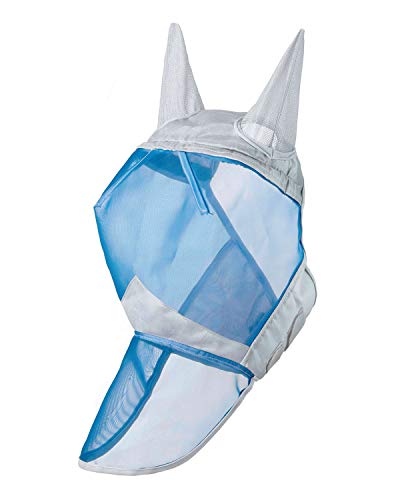 Harrison Howard CareMaster Ergonomically Designed Thick Fleece Padding Fly Mask Full Face Silver/Blue Retro (M; Cob) - color: Silver/Blue, size: Cob (Medium)