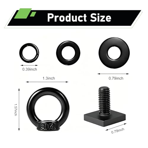 4PCS T Track Mount Tie Down Anchor for Roof Rack, M8 304 Stainless Steel T Bolt Eye Nut Tie Down Ring, Sturdy Heavy Duty Ring Shaped Eye Bolt Anchoring Kit, for Holding Bungee Cord Rope(Black)