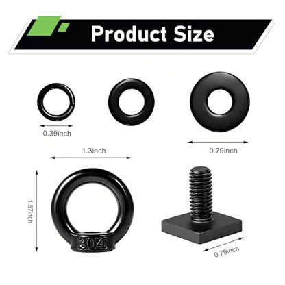 4PCS T Track Mount Tie Down Anchor for Roof Rack, M8 304 Stainless Steel T Bolt Eye Nut Tie Down Ring, Sturdy Heavy Duty Ring Shaped Eye Bolt Anchoring Kit, for Holding Bungee Cord Rope(Black)