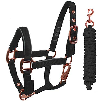 Derby Originals Rose Gold Stable & Breakaway Reflective Safety Horse Halters with Matching Lead & One Year Warranty
