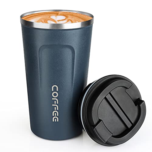 MOMSIV 17oz Travel Coffee Mug, Insulated Coffee Cup with Leakproof Lid - color: A-Silver Blue-17oz
