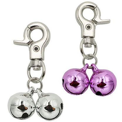Bells for Dog Collars - 2 Pack Stainless Steel Bell Necklace for Dogs & Cat - Pet Pendant Accessories Training Collar Charm with Heavy Duty Snap Clips, Silver & Pink Christmas Gift - color: Silver & Pink