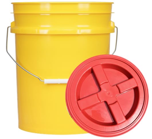 House Naturals 5 Gallon Food Grade Plastic Bucket with Air Tight Screw on Lid Made in USA Container (Yellow Bucket with Red Lid) - color: Yellow Bucket With Red Lid