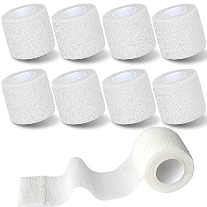 8 Pack 2 in x 5 Yards Self Adhesive Bandage Wrap Elastic Cohesive Self Adherent Bandage Self Stick Vet Tape for Athletic, Wrist, Ankle, Knees, Pets (White) - color: White, size: 2 Inch