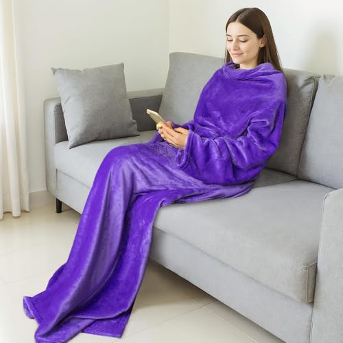 Catalonia Wearable Blanket with Sleeves for Women & Men, Fleece Wrap Throw - color: Purple