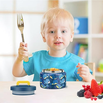 PIQUEBAR 8oz Kids Thermo for Hot Food,Small Lunch Thermo Food Container Stainless Steel,Easy Open Wide Mouth Thermo for Hot Cold Food for Preschool Travel - color: Blue Whale