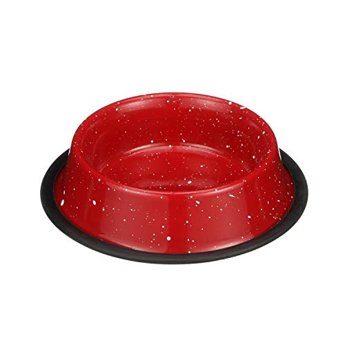 Neater Pet Brands - Outdoor Camping Style Pet Bowl - Enamel Ware Blue Black Granite Colors - Dog Cat No Tip Skid Bowls (16 oz, Red) - color: Red, size: 16 oz
