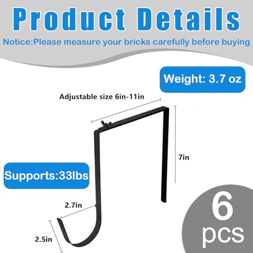 Adjustable Outdoor Light String Hooks for 6-11 inch Concrete Cinder Block Wall and Fences,6 Pcs Metal No Drill String Light Hangers,Outside Hanging Rope Lights Cable Cord Holders Organizer (6-11 in) - size: 6-11 in