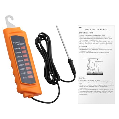 Neoteck 700-8000V Electric Fence Voltage Tester with 8 Neon Indicator Light