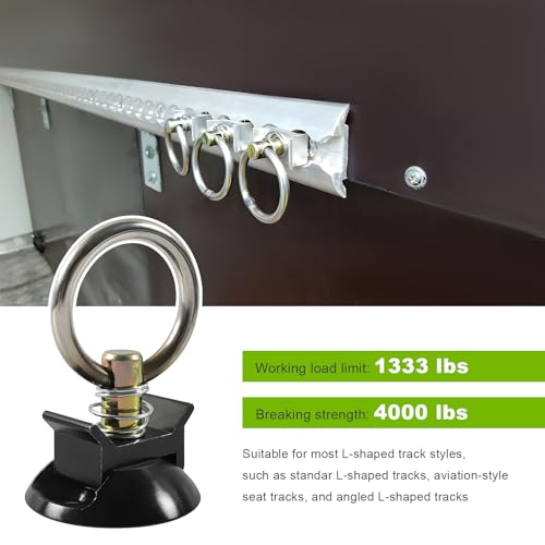 12 PCS L Track Single Stud Fitting, 4000LBS Aluminum Keeper Cargo Control with Stainless Steel Round Ring, 360 Degree L-Track Tie Down O-Ring for Truck Trailer Sedan